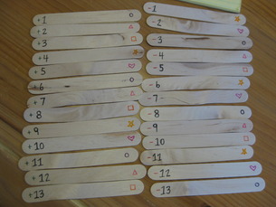 Completed back sides of sticks, with room to add one more category.