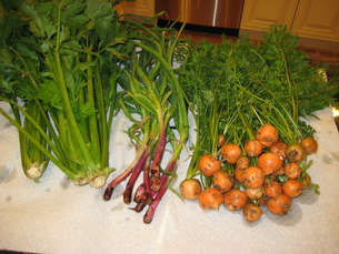 Celery, scallions, carrots.  Delicious tomatoes, peppers and squash later in the summer.